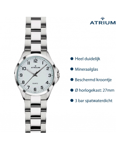 ATRIUM Horloge - Dames - Edelstaal - Zilverkleurig