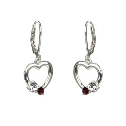 Traveller Oorhangers - Hart Cara - Kinder - Sterling Zilver - Kristal - Rood/Wit
