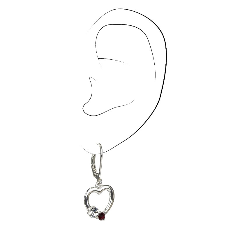 Traveller Drop Earrings - Heart Cara - Children - Sterling Silver - Crystal - Red/ White