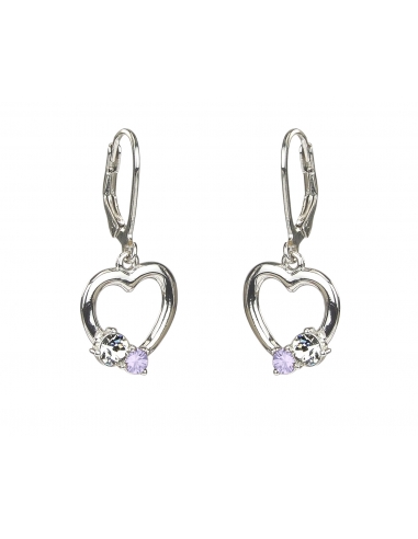 Traveller Girls Drop Earrings Heart - Violett crystal - Sterling Silver - 545209