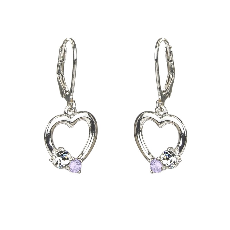 Traveller oorhangers - Hart Cara - Kinder - Sterling Zilver - Kristal - Violet/Wit - 545209