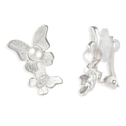 Grossé Ohrclip - Schmetterling - Silberfarbe - Perle - Weiss - Kristall - 18x13 mm - Platiniert - GA61505P