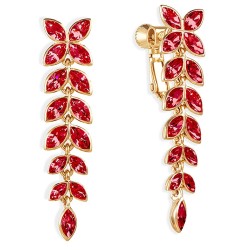 Grossé Clip-on Earrings - Pendants - Gold Coloured - Crystals - Red - 40x10 mm - Gold Plated