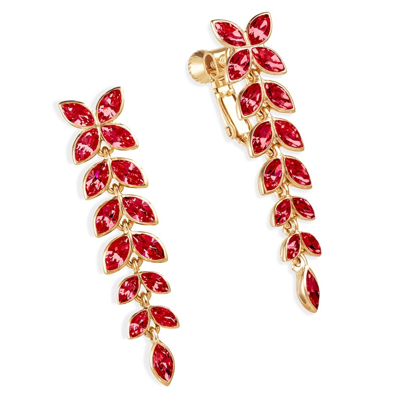 Grossé Oorclips - Hangend - Goudkleurig - Kristal - Rood - 40x10mm - Verguld - GA61549