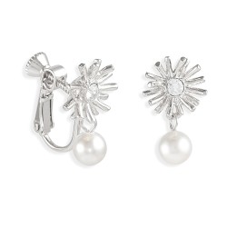 Grossé Clip-on Earrings - Pendants - Silver Coloured - Pearl - White - Crystals - 20x10 mm - Platinum Plated - GJ64253P