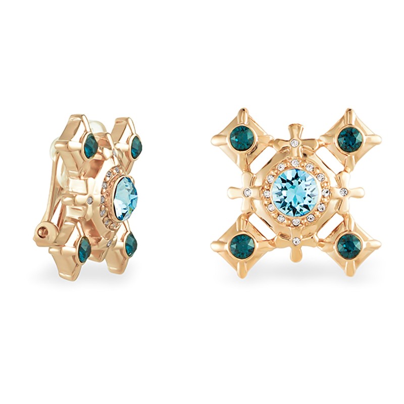 Grossé Ohrclip - Dynasty - Goldfarbe - Kristall - Blau - 20x20 mm - 22ct Vergoldet - GJ64325

