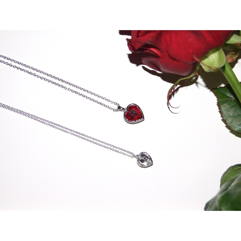 Traveller Necklace with Pendant - Platinum Plated - Heart - Swarovski Crystal - 11x10 mm - 38+3+3 cm
