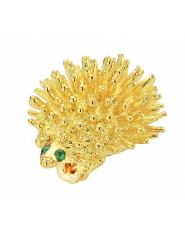 Osira Brooches - Vintage Brooch - Gold coloured - Hedgehog - Crystals - Green - Retro - Gold plated - 24x19 mm - 353014