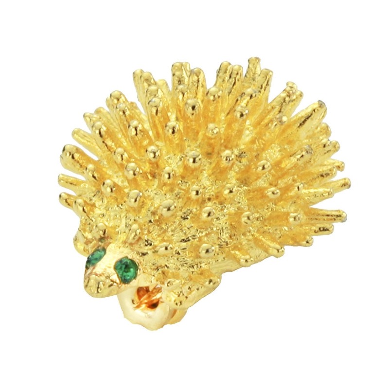 Osira Broschen -  Vintage Brosche - Goldfarbe - Igel - Kristalle - Grün - Retro - Vergoldet - 24x19 mm - 353014