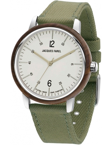 JACQUES FAREL hayfield - Duurzaam horloge - Vegan - Walnoothout- Groen - ORW 1037