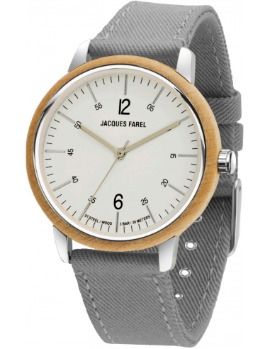 JACQUES FAREL hayfield - Duurzaam horloge - Vegan - Ahornhout- Grijs - ORW 1038