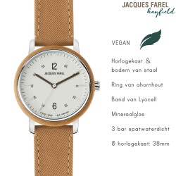 JACQUES FAREL Hayfield - Duurzaam horloge - Vegan - Ahornhout - Bruin - 38mm