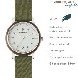 JACQUES FAREL hayfield - Duurzaam horloge - Vegan - Walnoothout- Groen - ORW 1037