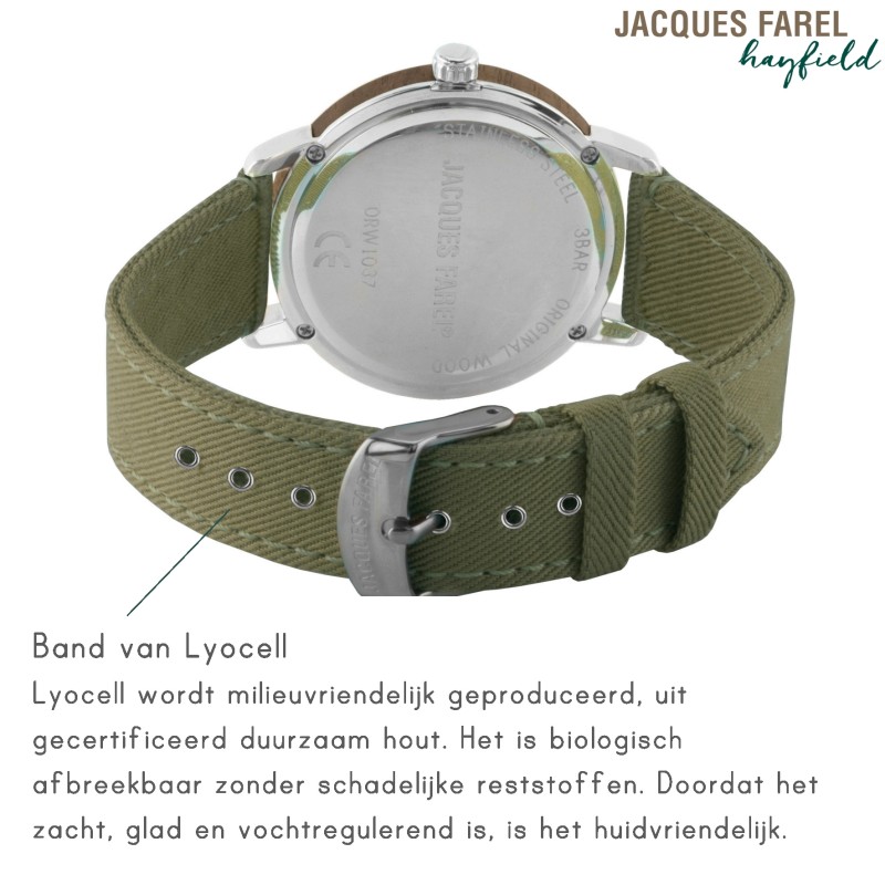 JACQUES FAREL hayfield - Duurzaam dameshorloge - Walnoothout- Vegan - Bosgroen- ORW 1037 JACQUES FAREL hayfield - Duurzaam dameshorloge - Walnoothout- Vegan - Bosgroen- ORW 1037