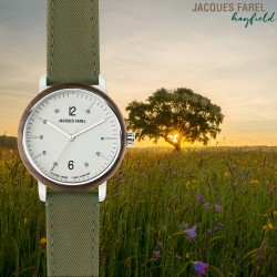 JACQUES FAREL hayfield - Duurzaam horloge - Vegan - Walnoothout- Groen