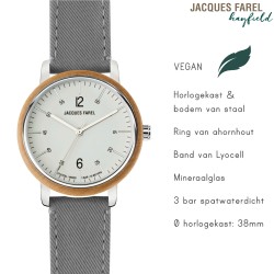 JACQUES FAREL hayfield - Duurzaam dameshorloge - Ahornhout- Vegan - Steengrijs - ORW 1038