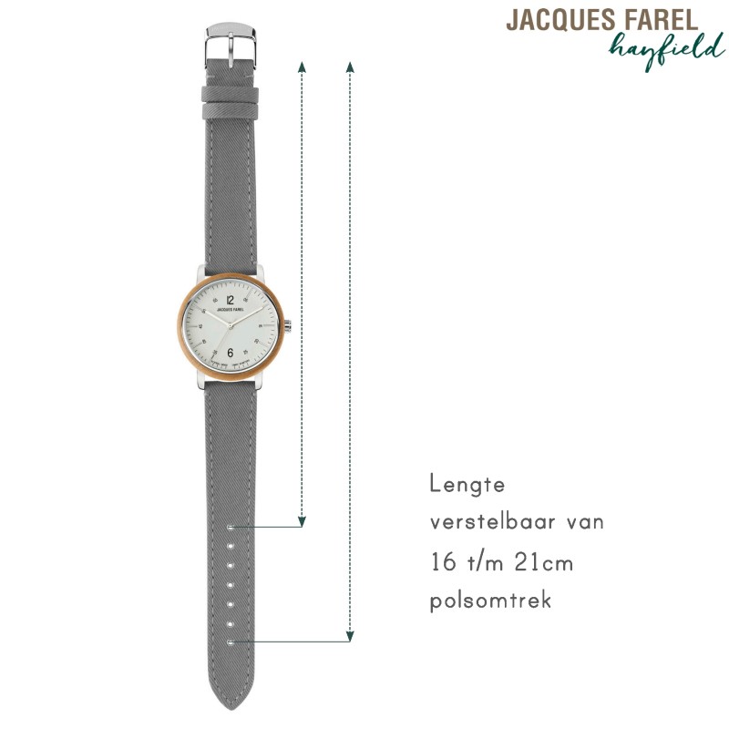 JACQUES FAREL hayfield - Duurzaam horloge - Vegan - Ahornhout- Grijs - ORW 1038