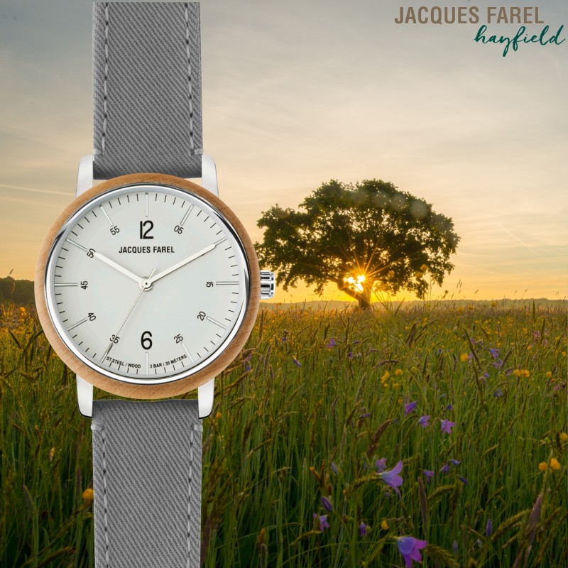 JACQUES FAREL hayfield - Duurzaam horloge - Vegan - Ahornhout- Grijs - ORW 1038