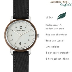 JACQUES FAREL hayfield - Duurzaam dameshorloge - Walnoothout - Vegan - Zwart - ORW 1040