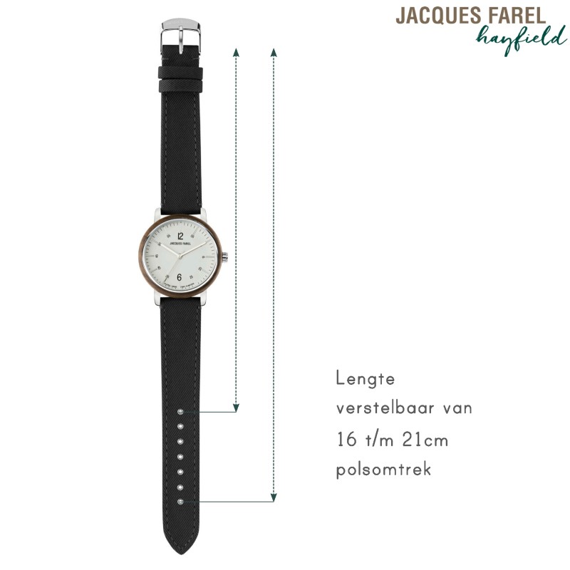 JACQUES FAREL hayfield - Duurzaam horloge - Vegan - Walnoothout - Zwart - ORW 1040