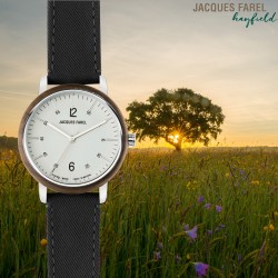 JACQUES FAREL Hayfield - Sustainable Watch - Vegan - Recycled Steeld - Black - Walnut Wood - 38mm