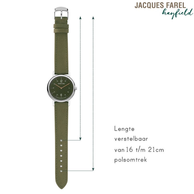 JACQUES FAREL hayfield - Duurzaam horloge - Vegan - Gerecycled staal - Groen - ORS 1177