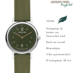 JACQUES FAREL hayfield - Duurzaam dameshorloge - Gerecycled staal - Vegan - Bosgroen - ORS 1177
