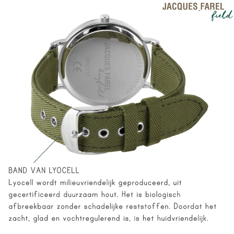 JACQUES FAREL hayfield - Duurzaam horloge - Vegan - Gerecycled staal - Groen - ORS 1177