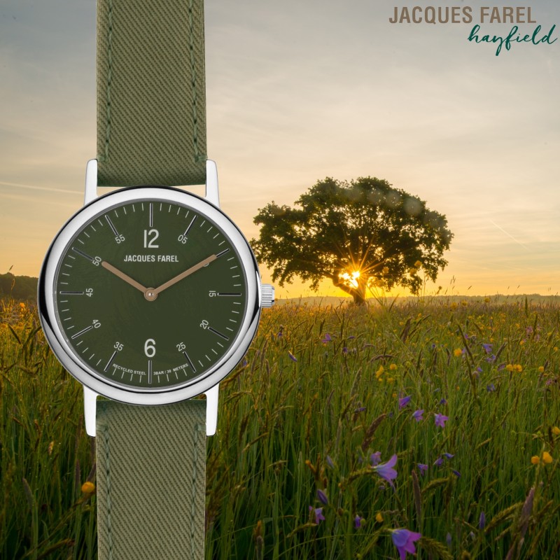 JACQUES FAREL hayfield - Duurzaam horloge - Vegan - Gerecycled staal - Groen - ORS 1177