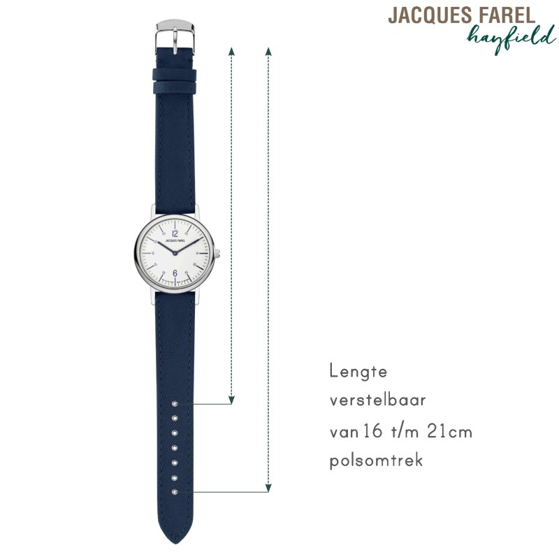 JACQUES FAREL Hayfield - Duurzaam horloge - Vegan - Gerecycled staal - Blauw - 38mm