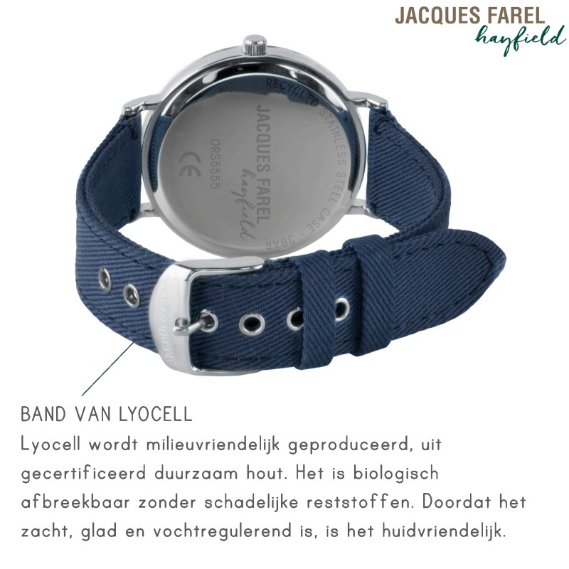 JACQUES FAREL Hayfield - Sustainable Watch - Vegan - Recycled Steel - Blue - 38mm