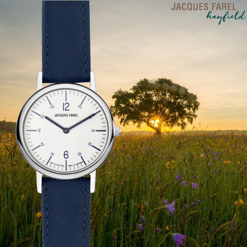 JACQUES FAREL hayfield - Duurzaam dameshorloge - Gerecycled staal - Vegan - Zeeblauw - ORS 5555