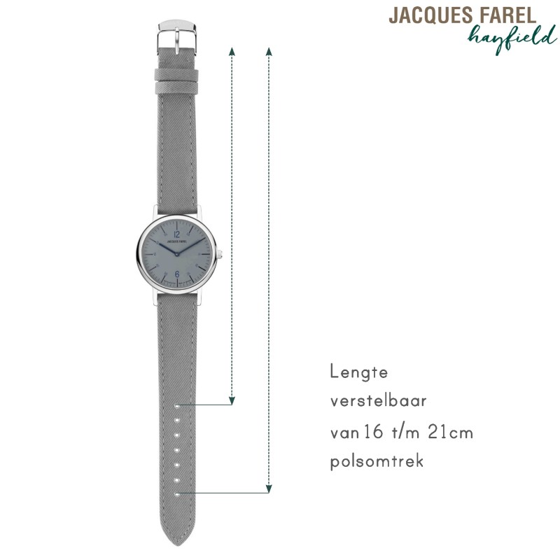 JACQUES FAREL Hayfield - Duurzaam horloge - Vegan - Gerecycled staal - Grijs - 38mm
