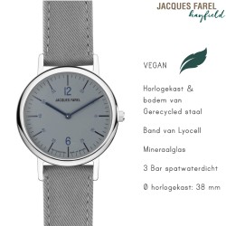 JACQUES FAREL hayfield - Duurzaam horloge - Vegan - Gerecycled staal - Grijs - ORS 6644
