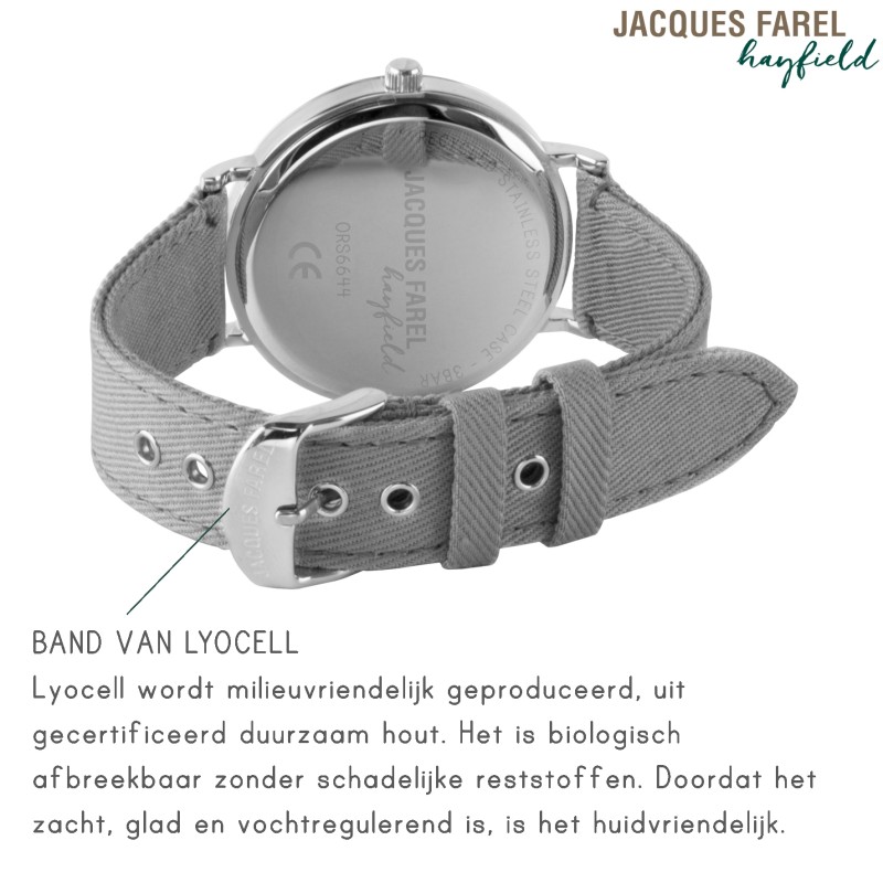 JACQUES FAREL hayfield - Duurzaam horloge - Vegan - Gerecycled staal - Grijs - ORS 6644
