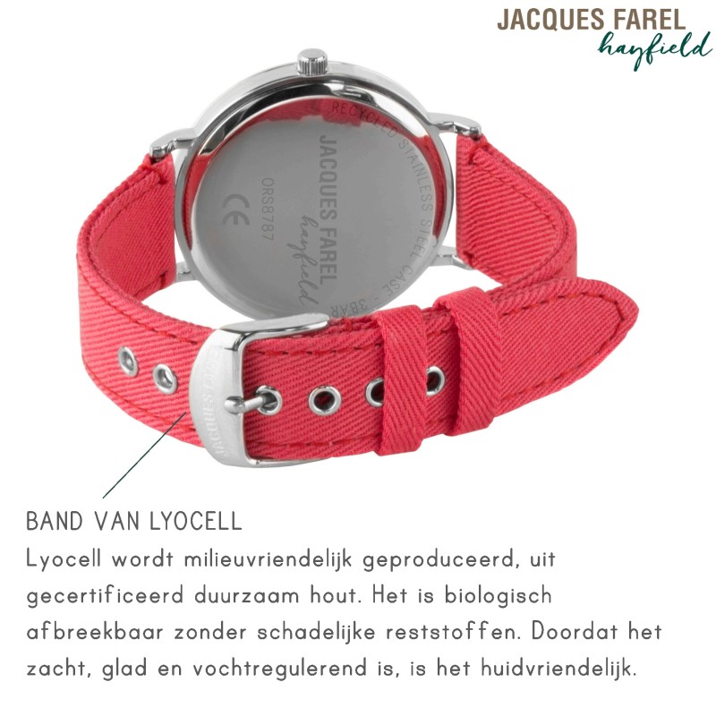 JACQUES FAREL Hayfield - Sustainable Watch - Vegan - Recycled Steel - Red - Ø 38mm - ORS 8787