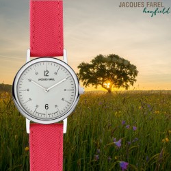 JACQUES FAREL Hayfield - Nachhaltige Uhr - Vegan - Recycelter Stahl - Rot - Ø 38mm - ORS 8787
