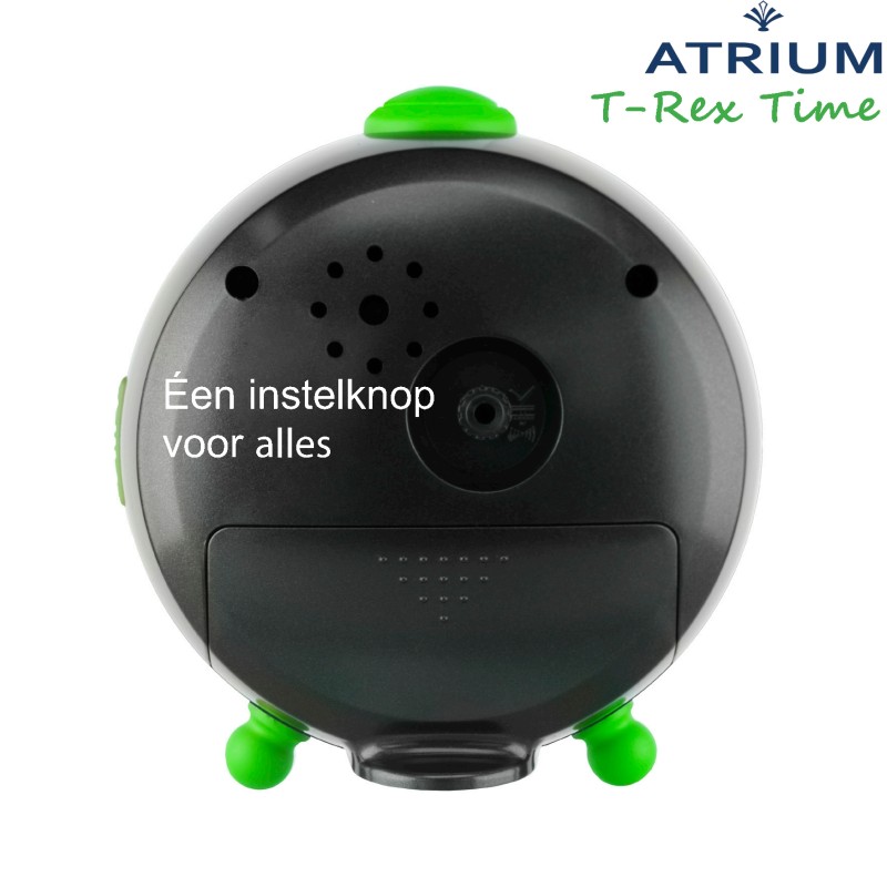 ATRIUM Kinderwekker - T-Rex Dino - Groen Zwart - Wekker Zonder Tikgeluid - Opbouwende Pieptoon - Alarm - Snooze