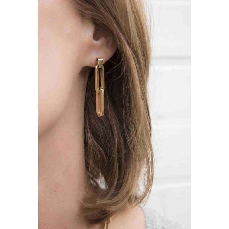 Traveller Drop Earrings - Gold Coloured - Stainless Steel - Gold Plated - Links - 38x7mm