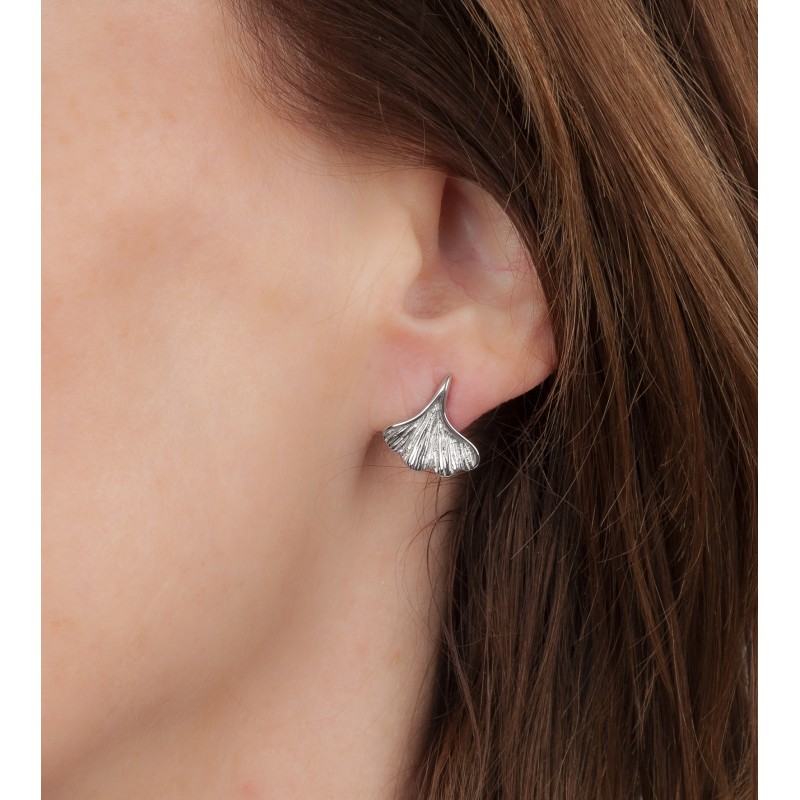Traveller Earrings - Silver Coloured - Stainless Steel - Ginkgo - 16x15mm