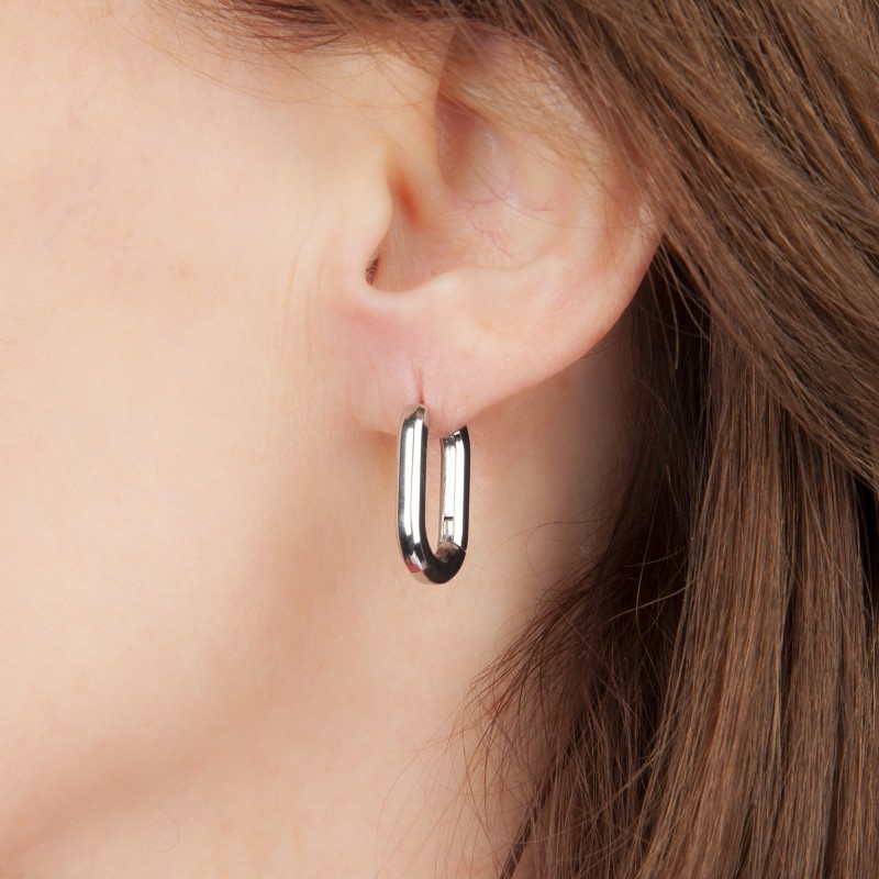 Traveller Hoop Earrings - Stainless Steel - Silver-coloured - 14 mm - 181132