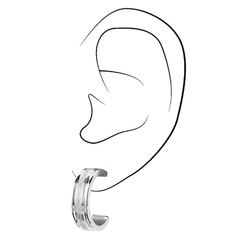 Traveller Hoop Earrings - Silver Coloured - Stainless steel - Shiny - Glitter effect - Ø 20mm - 181137