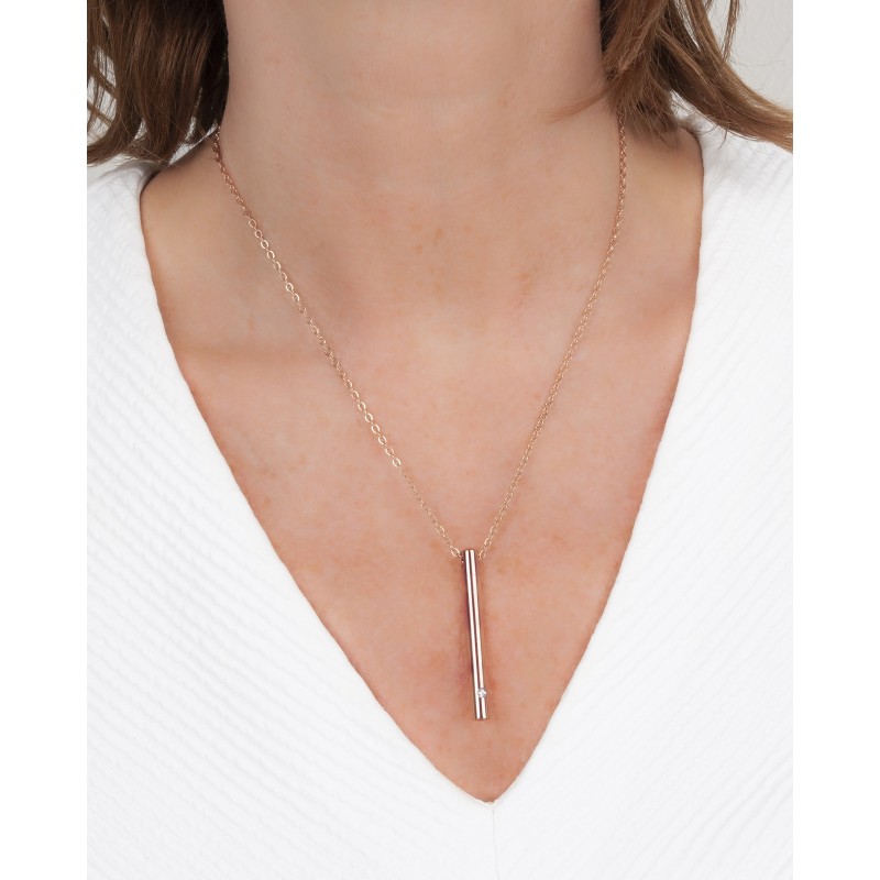 Traveller Collier mit Urnenanhänger - Aschenanhänger - 45mm - Edelstahl - Rosé Vergoldet - Zirkonia - 45-50cm