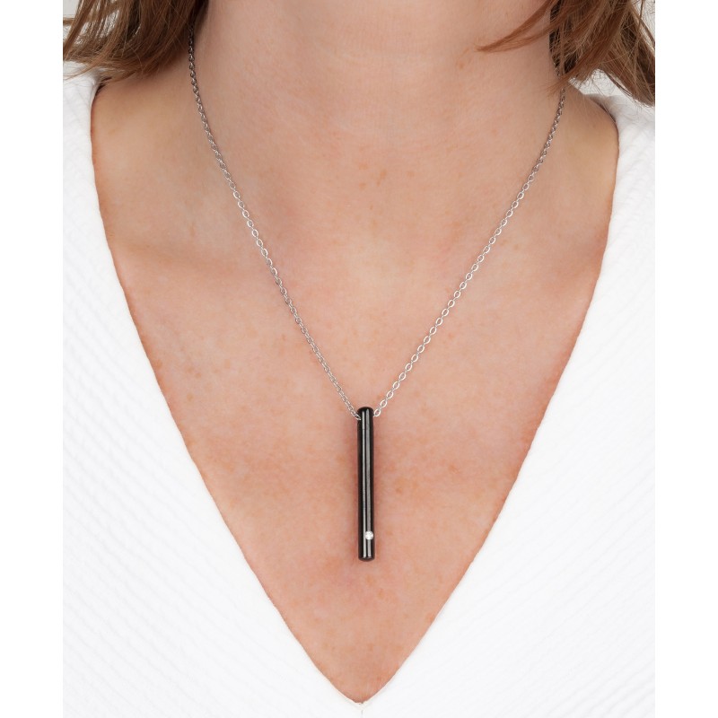 Traveller Ketting met Urnhanger - Askoker - 45 mm - Edelstaal - Zwart - Zirkonia - 45-50 cm