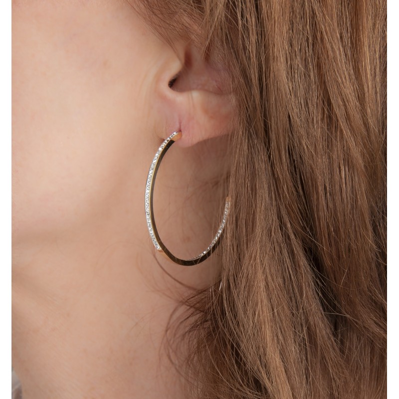 Traveller Hoop Earrings - Gold coloured - Stainless Steel - Preciosa Crystals - Gold Plated - 40 mm - 182043