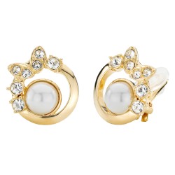 Traveller Ohrclip - Vergoldet - Perle - 8mm - Weiß - Kristalle - 20x20 mm - 114229