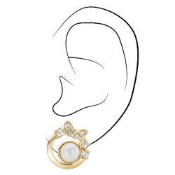 Traveller Ohrclip - Vergoldet - Perle - 8mm - Weiß - Kristalle - 20x20 mm