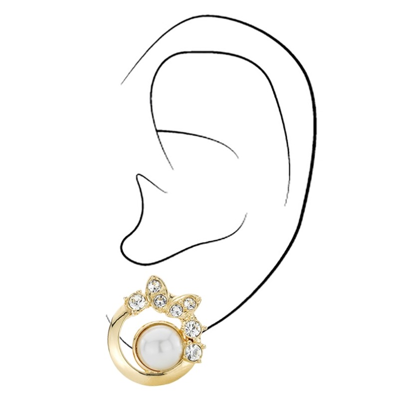 Traveller Clip Oorbellen - Verguld - Parels - 8mm - Wit - Kristallen - 20x20 mm