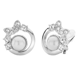 Traveller Clip-on Earrings - Silver Coloured - Pearls - 8mm - White - Crystals - Platinum Plated - 20x20 mm