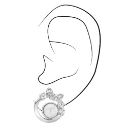 Traveller Ohrclip - Silberfarben - Perle - 8mm - Weiß - Kristalle - Platiniert - 20x20 mm